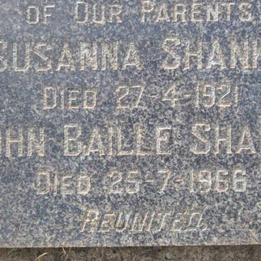 SHANKS John Bailie -1966 &amp; Susanna -1921