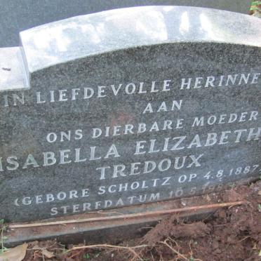 TREDOUX Isabella Elizabeth C. nee SCHOLTZ 1887-198?