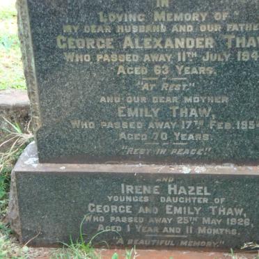 THAW George Alexander -1944 &amp; Emily -1954 :: THAW Irene Hazel -1926