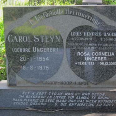 UNGERER Louis Hendrik 1920-2006 &amp; Rosa Cornelia 1923-2007 :: STEYN Carol nee UNGERER 1954-1975