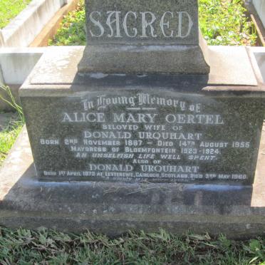 URQUHART Donald 1873-1960 &amp; Alice Mary OERTEL 1867-1955