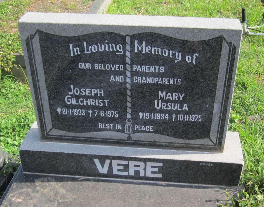 VERE Joseph Gilchrist 1933-1975 &amp; Mary Ursula 1934-1975