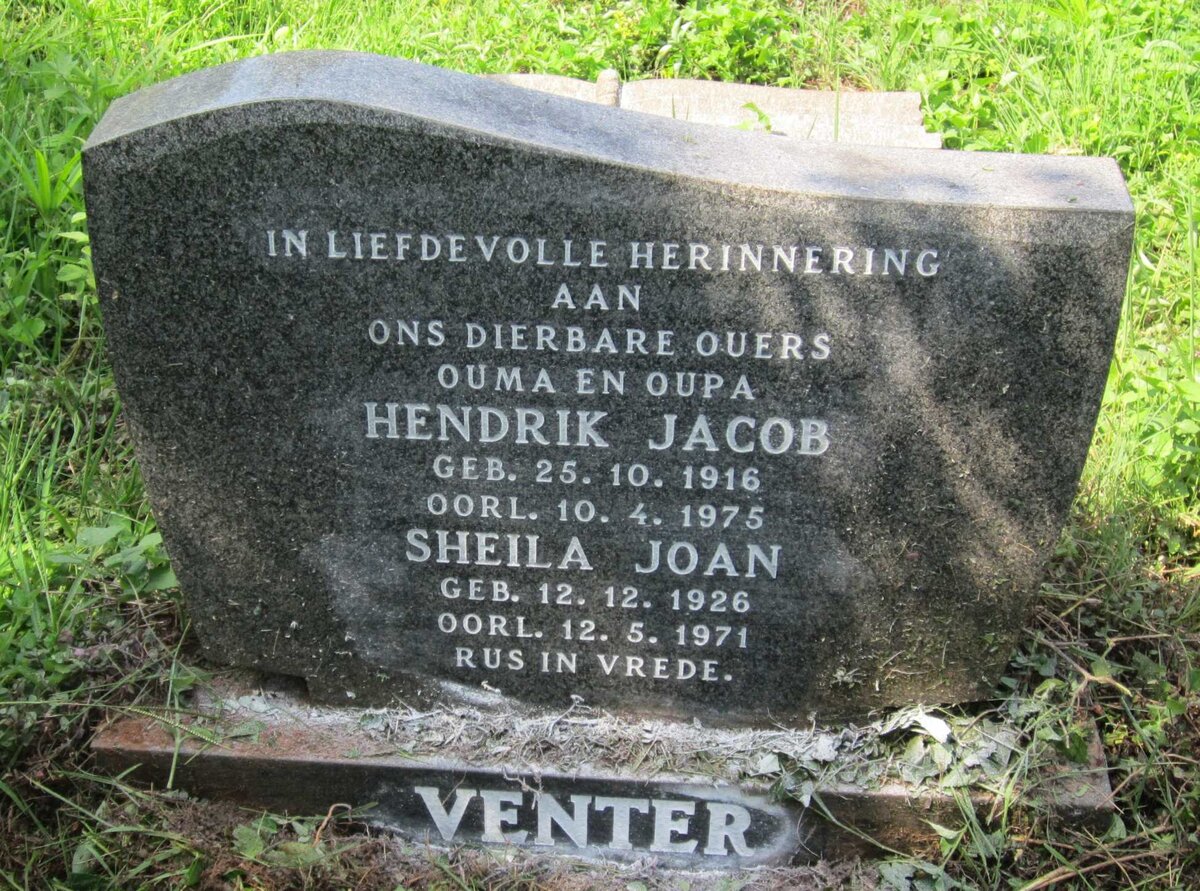 VENTER Hendrik Jacob 1916-1975 &amp; Sheila Joan 1926-1971