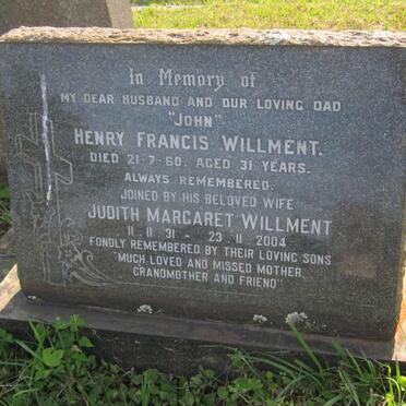 WILLMENT Henry Francis -1960 &amp; Judith Margaret 1931-2004