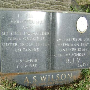 WILSON A.S. nee VAN GREUNING 1918-1987