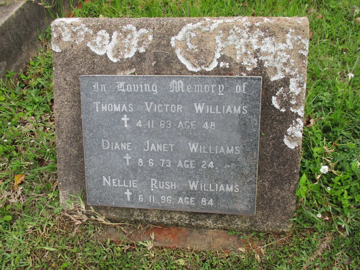 WILLIAMS Thomas Victor -1963 :: WILLIAMS Diane Janet -1973 :: WILLIAMS Nellie Rush -1996
