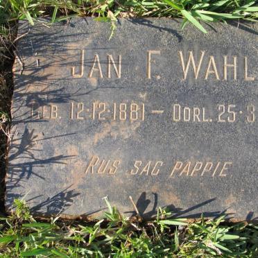 WAHL Jan F. 1881-1964
