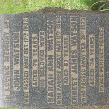 WATSON John -1932 &amp; Sarah Ann -1953 :: WATSON Ernest James -1923
