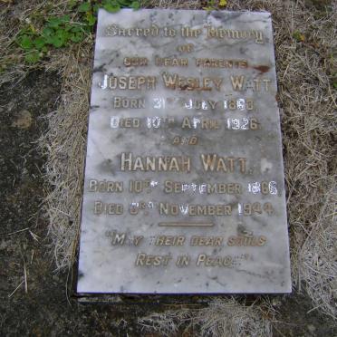 WATT Joseph Wesley 1863-1926 &amp; Hannah 1866-1944