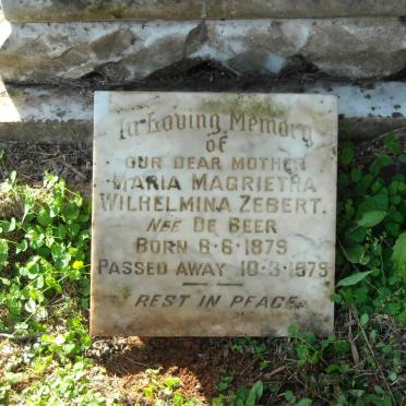 ZEBERT Alfred August -1929 &amp; Maria Magrietha Wilhelmina nee DE BEER 1879-1979