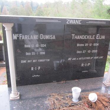 ZWANE McFarlane Dumisa 1934-1990 &amp; Thandekile Elva 1934-2013
