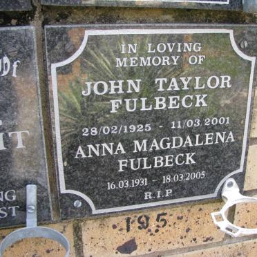 FULBECK John Taylor 1925-2001 &amp; Anna Magdalena 1931-2005
