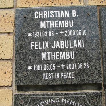 MTHEMBU Christian B. 1931-2000 :: MTHEMBU Felix Jabulani 1957-2007