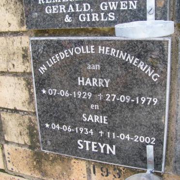 STEYN Harry 1929-1979 &amp; Sarie 1934-2002