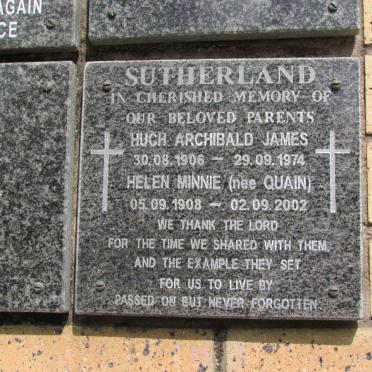 SUTHERLAND Hugh Archibald 1906-1974 &amp; Helen Minnie QUAIN 1908-2002