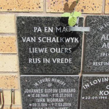 SCHALKWYK, Pa, van &amp; Ma