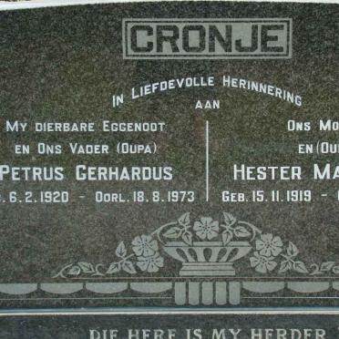 CRONJE Petrus Gerhardus 1920-1973 &amp; Hester Magdalena 1919-1999
