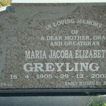 GREYLING Maria Jacoba Elizabeth 1905-2003