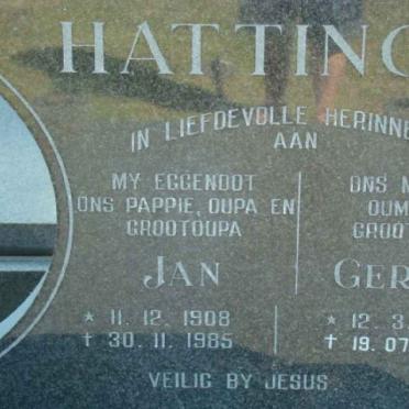 HATTING Jan 1908-1985 &amp; Gertjie 1917-1999