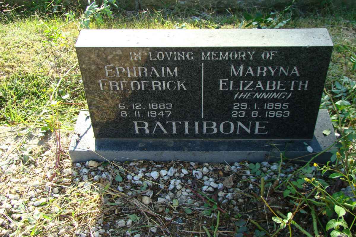 RATHBONE Ephraim Frederick 1883-1947 & Maryna Elizabeth HENNING 1895-1963