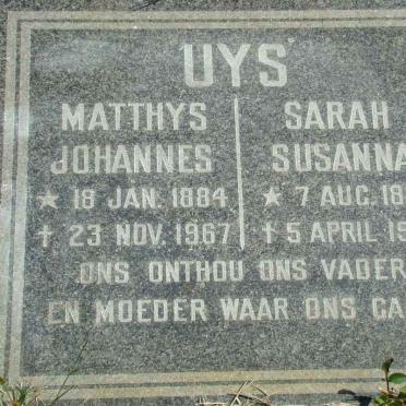 UYS Matthys Johannes 1884-1967 &amp; Sarah Susanna 1893-1979