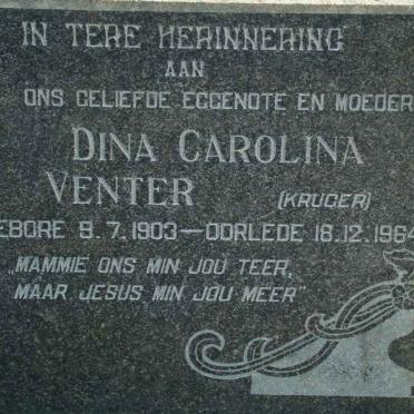 VENTER Dina Carolina nee KRUGER 1903-1964