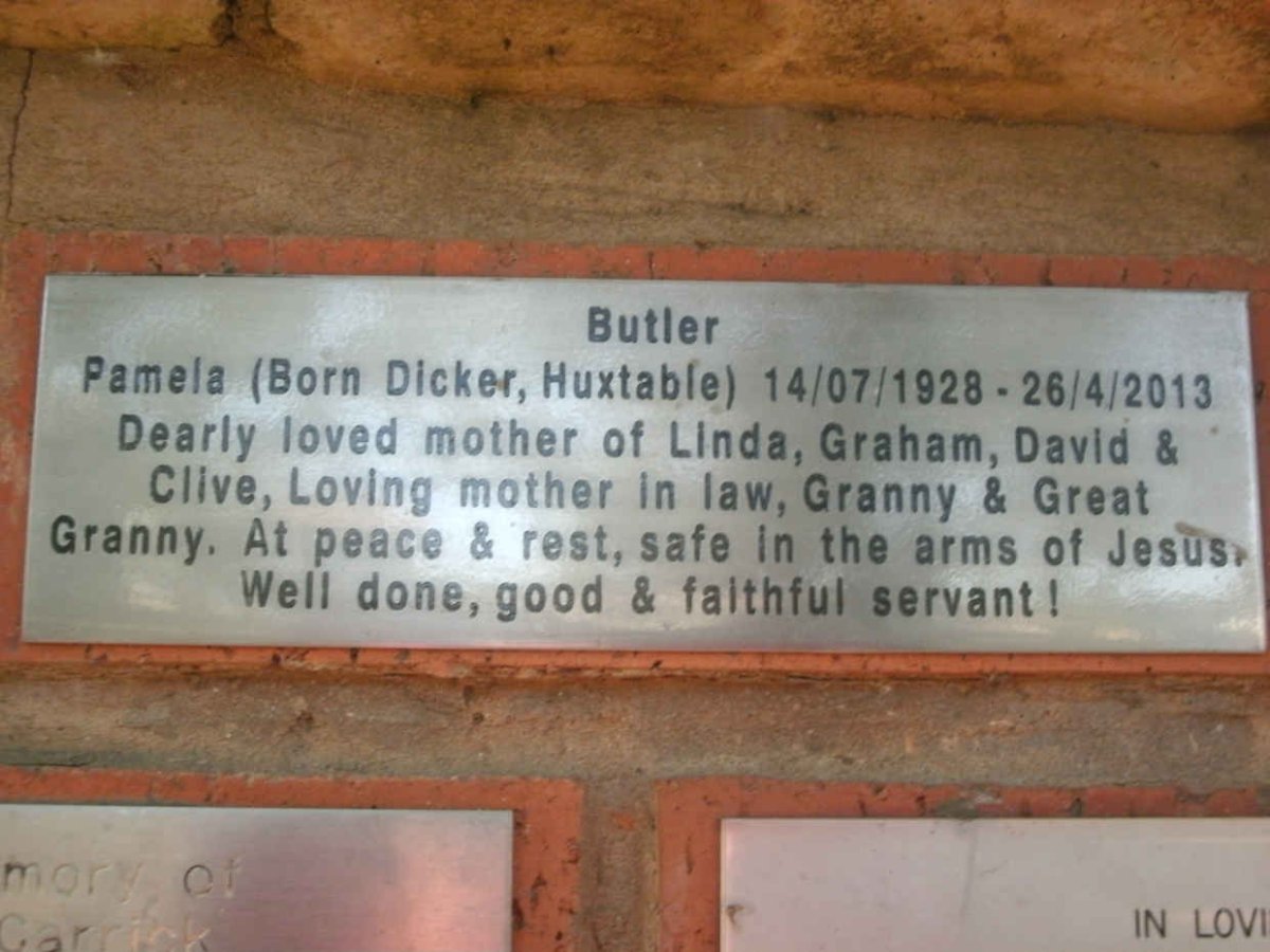 BUTLER Pamela formerly HUXTABLE nee DICKER 1928-2013
