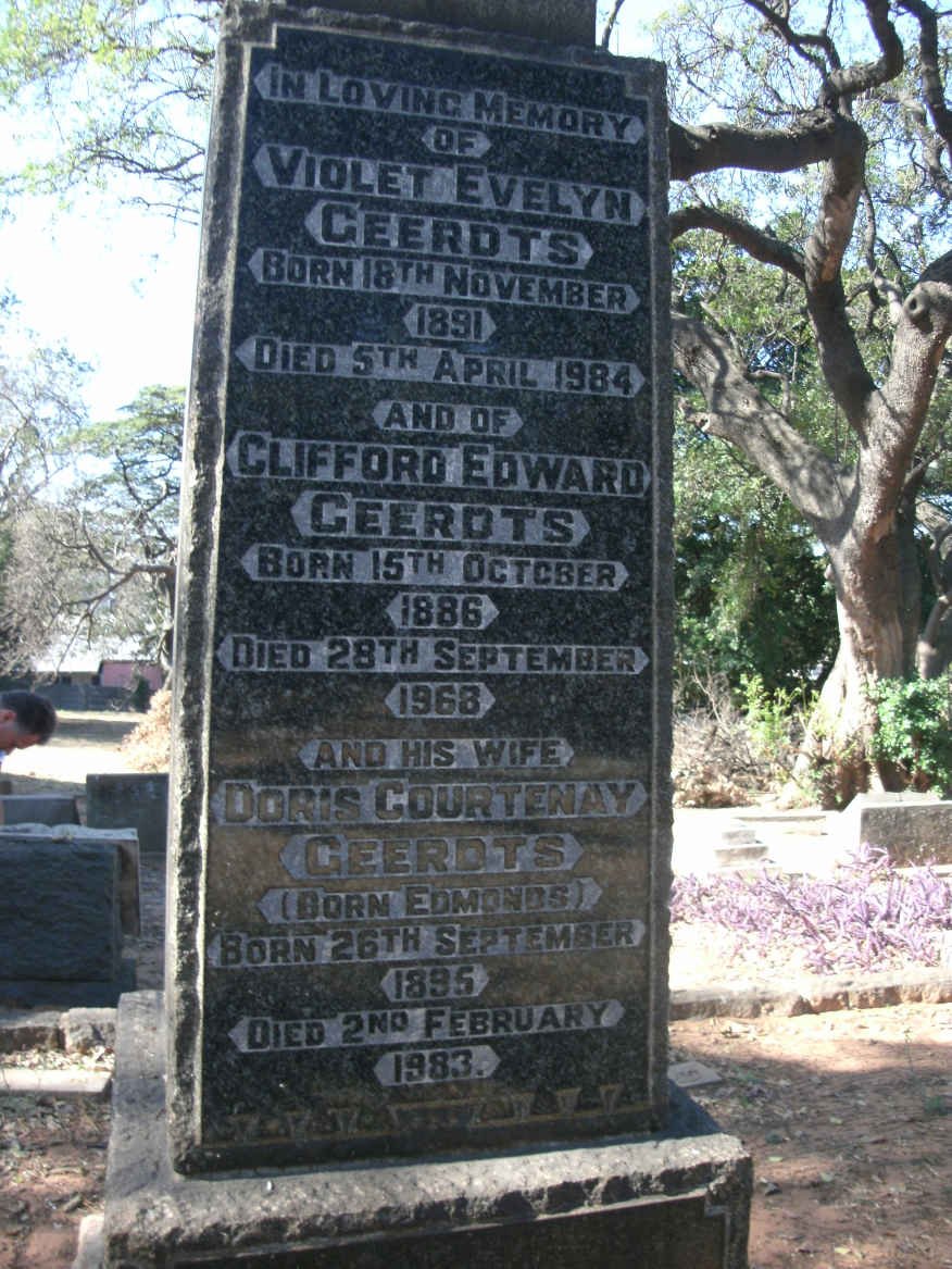 GEERDTS Clifford Edward 1886-1968 &amp; Doris Courtenay EDMONDS 1895-1983 :: GEERDTS Violet Evelyn 1891-1984