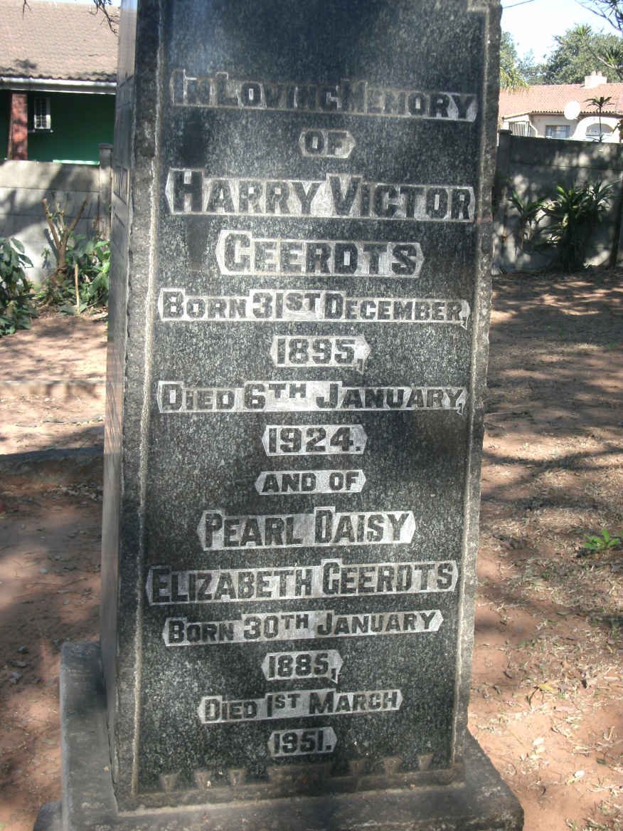 GEERDTS Harry Victor 1895-1924 &amp; Pearl Daisy Elizabeth 1885-1951