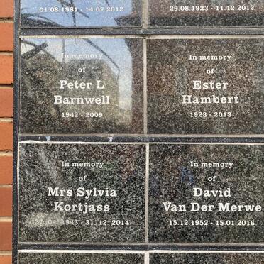KORTJASS Sylvia 1943-2014 :: VAN DER MERWE David 1952-2016