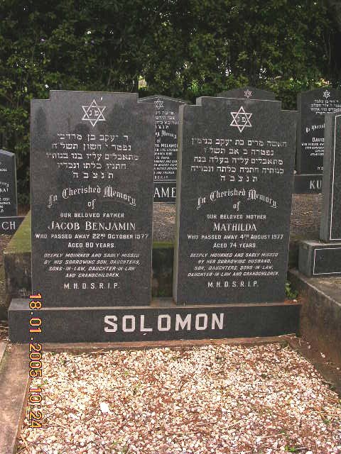 SOLOMON Jacob Benjamin -1977 &amp;  Mathilda -1977