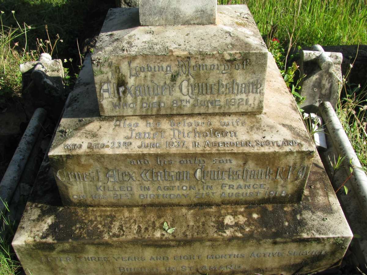 CRUICKSHANK Alexander -1921 &amp; Janet NICHOLSON -1937 :: CRUICKSHANK Ernest Alex. Whitson -1918