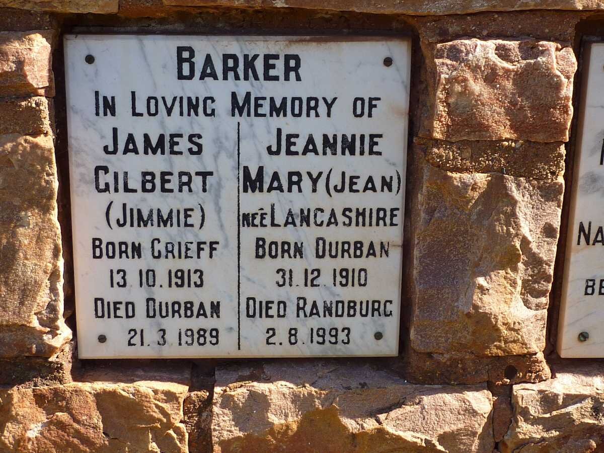 BARKER James Gilbert 1913-1989 &amp; Jeannie Mary LANCASHIRE 1910-1993