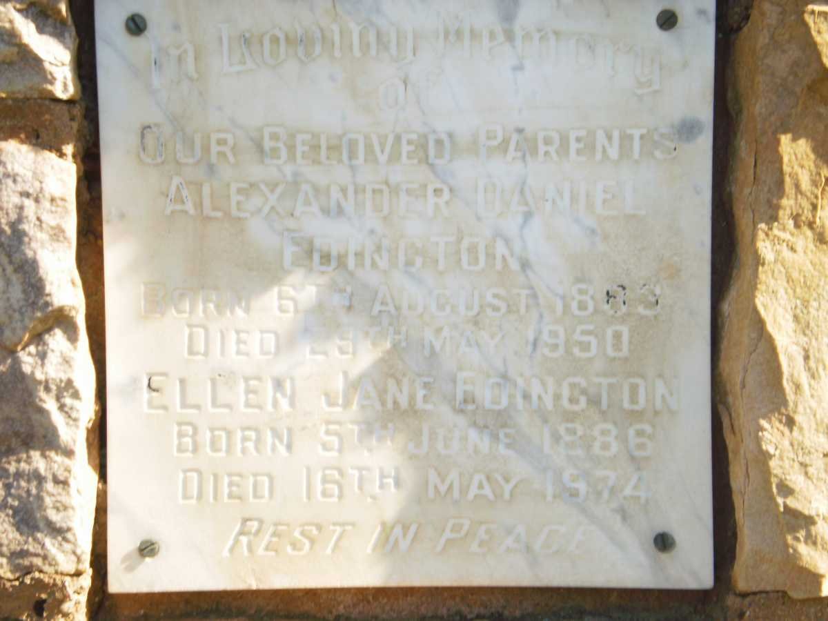 EDINGTON Alexander Daniel 1885-1950 &amp; Ellen Jane 1886-1974