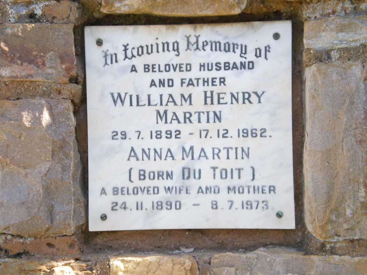 MARTIN William Henry 1892-1962 &amp; Anna DU TOIT 1890-1973
