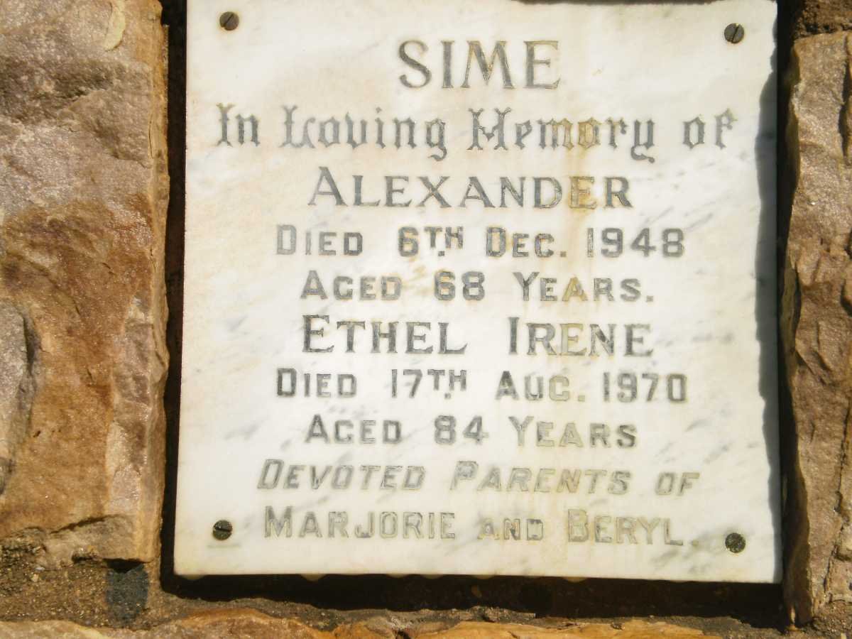 SIME Alexander -1948 &amp; Ethel Irene -1970