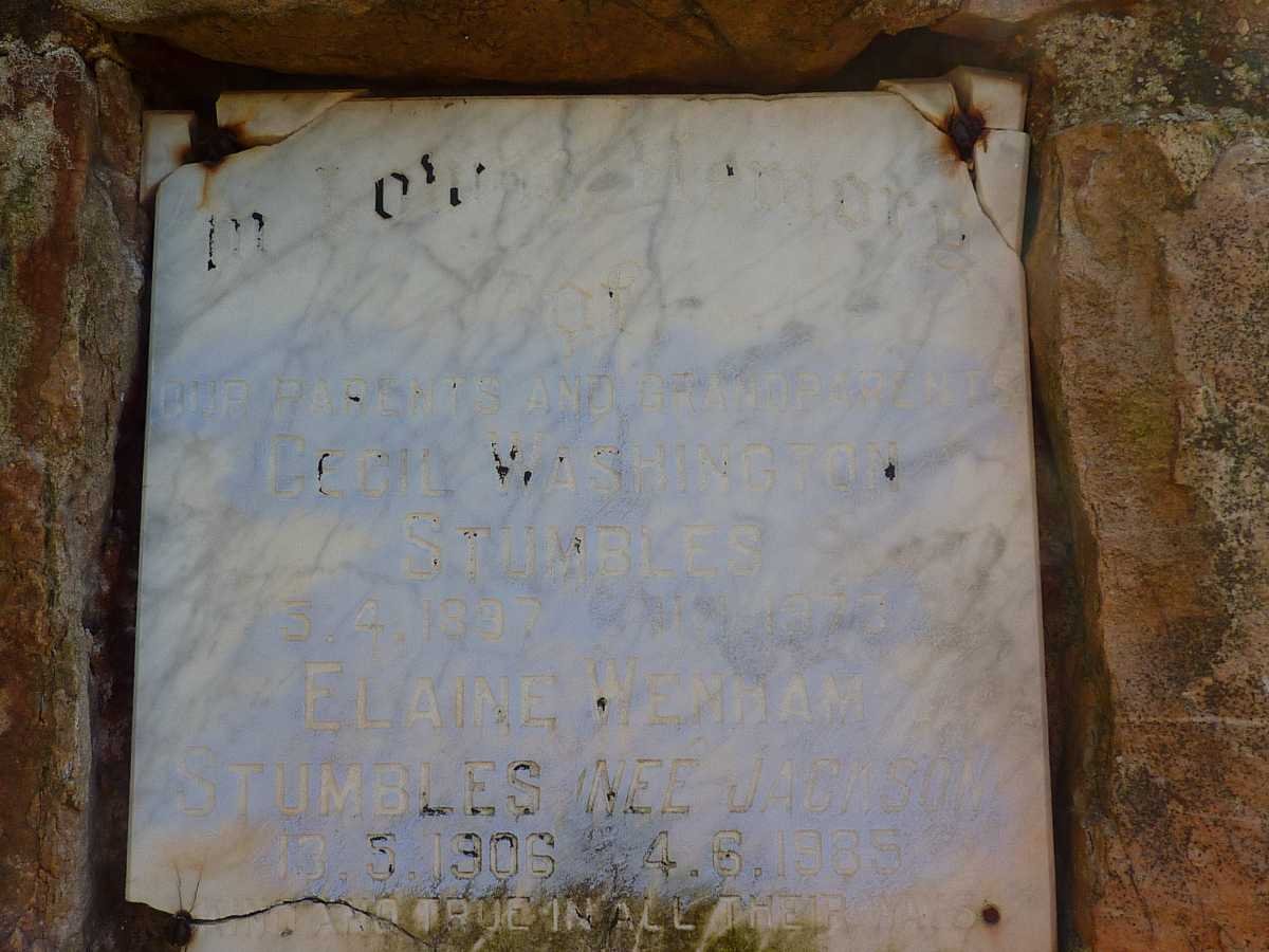 STUMBLES Cecil Washington 1897-1973 &amp; Elaine Wenham JACKSON 1906-1985