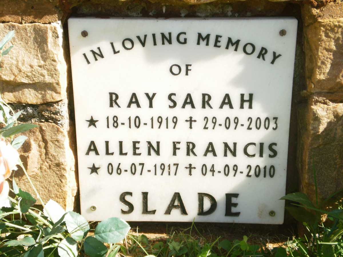 SLADE Allen Francis 1917-2010 &amp; Ray Sarah 1919-2003
