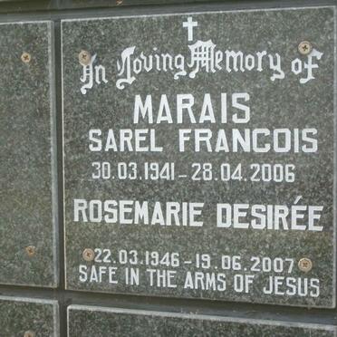 MARAIS Sarel Francois 1941-2006 &amp; Rosemarie Desirée 1946-2007