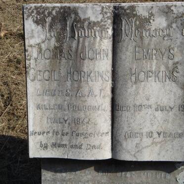 HOPKINS Thomas John Cecil -1944 :: HOPKINS Emrys -1918 :: HOPKINS Thomas -1957 &amp; Gertrude Josephine -1953