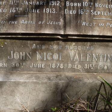 VALENTINE John Nicol 1878-1949 &amp; Jessie Constance 1880-1946 :: VALENTINE Joyce 1912-1913