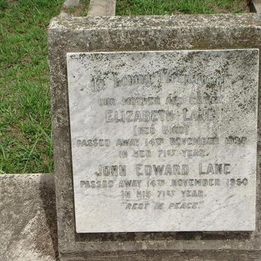 LANE John Edward  -1950 &amp; Elizabeth BIRD  -1958