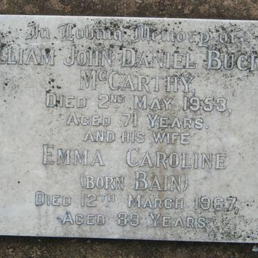 McCARTHY William John Daniel Buckley -1953 &amp; Emma Caroline BAIN -1967