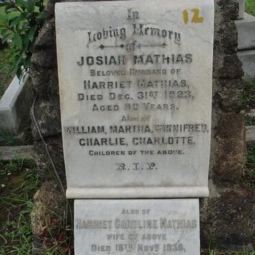 MATHIAS Josiah  -1923 &amp; Harriet Caroline  -1930