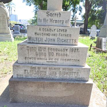 RICKETTS Walter John -1927 & Elizabeth Ann -1958