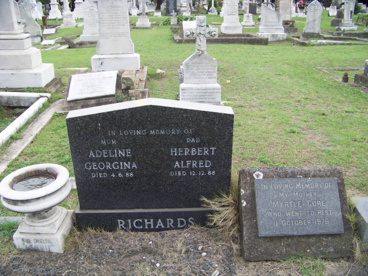 RICHARDS Herbert Alfred -1988 &amp; Adeline Georgina -1988 :: CORE Myrtle -1976