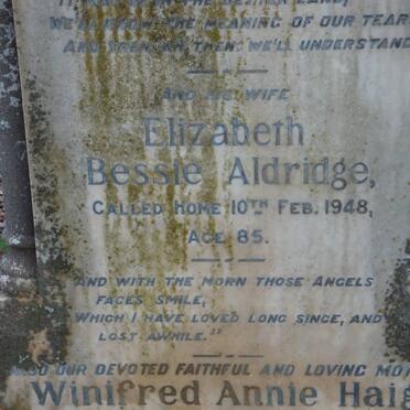 ALDRIDGE Thomas Henry -1925 &amp; Elizabeth Bessie -1948