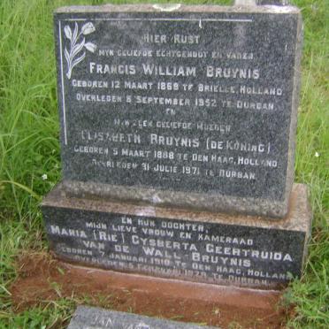BRUYNIS Francis William 1868-1952 &amp; Elisabeth DE KONING 1888-1971