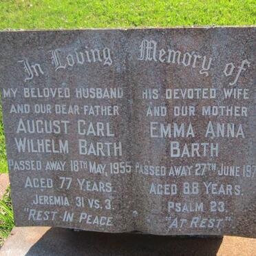 BARTH August Carl Wilhelm -1955 &amp; Emma Anna -1970