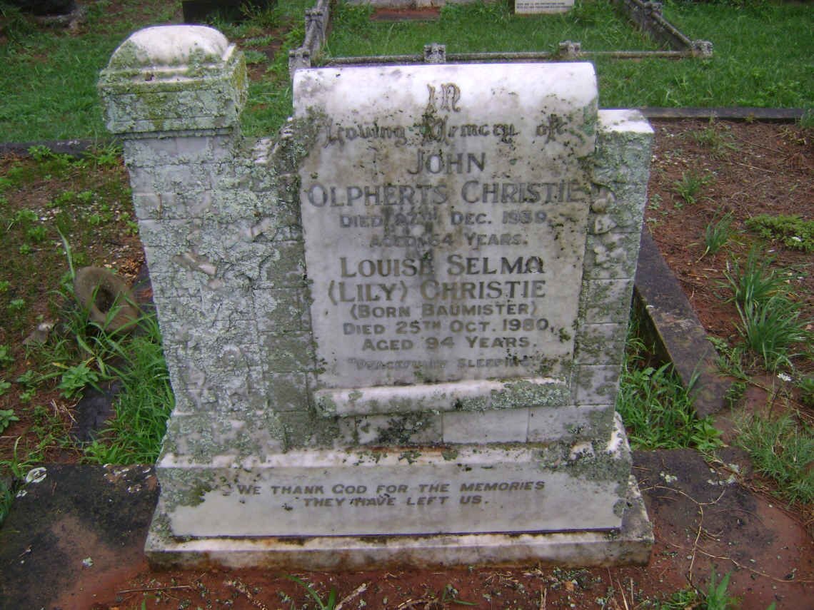 CHRISTIE John Olpherts -1939 & Louise Selma BAUMISTER -1960